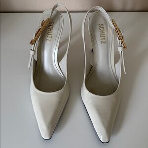 Schutz Ciara Ivory Patent Slingback Heels 6.5